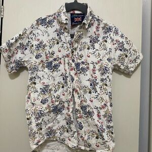 Floral Toddler Cotton Button Shirt - White and Blue